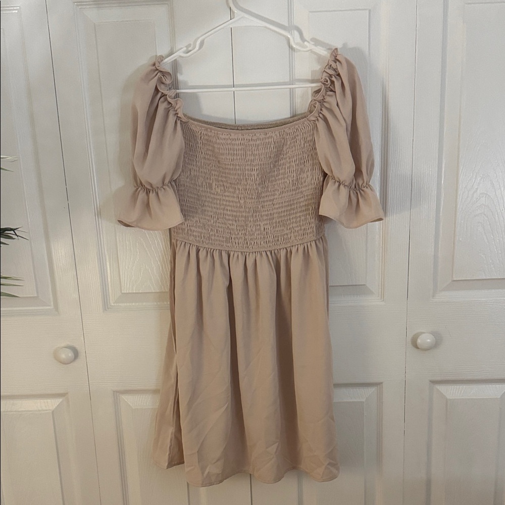 Chic Beige Off-Shoulder Mini Dress